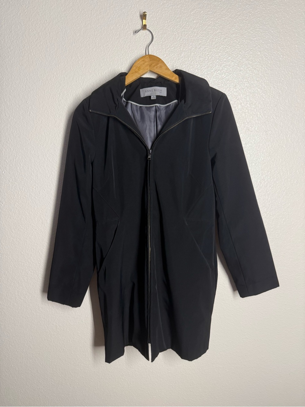 Anne Klein Black Hooded Lightweight Trench Coat